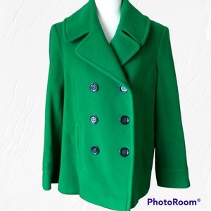 Tommy Hilfiger pea coat kelly emerald green double breasted lapels wool size 12